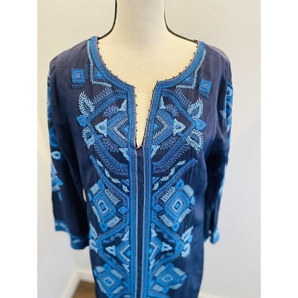 SIGRID Olsen Signature Womens Blue Combo Beaded Embroidered Dress Sz 6 - Picture 4 of 9